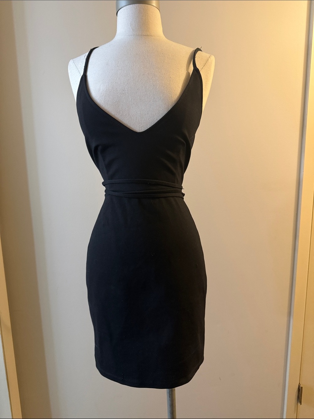 Tobi Black V-Neck Spaghetti-Strap Mini Dress